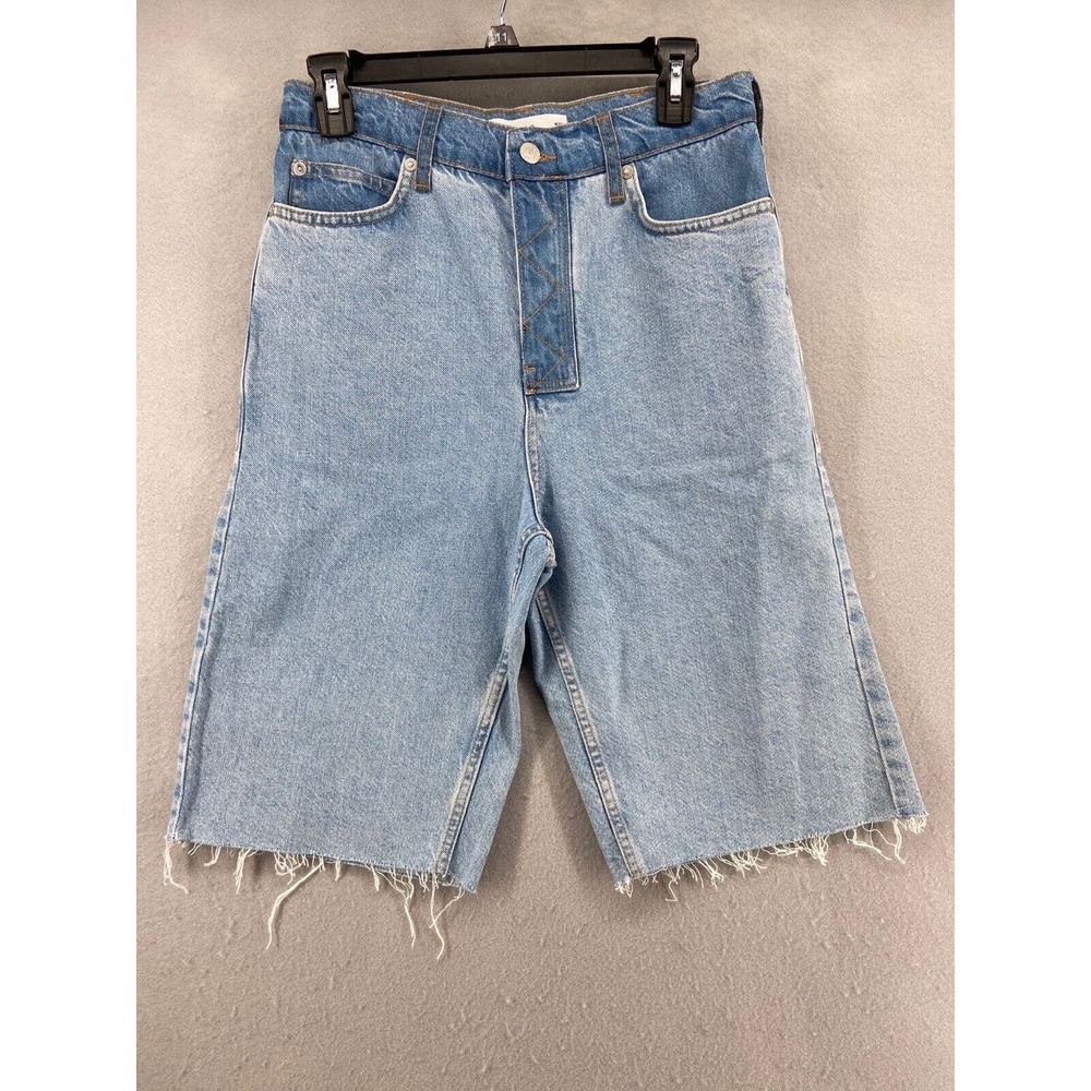 Topman Shorts Mens Sz 28 Slim Cut Off Denim Shorts Raw Hem Pockets Button Fly